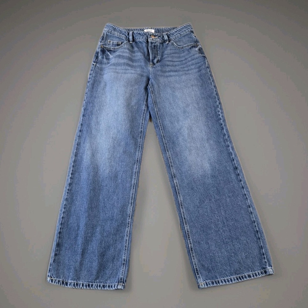 Pimkie‎ Women's Wide Leg Button Fly Medium Wash Mid Rise Jeans 30" X 31"